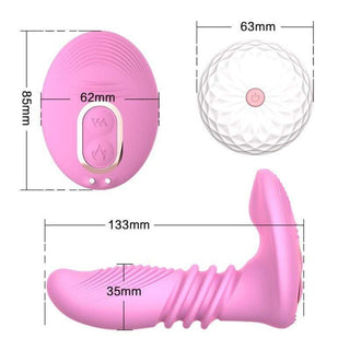 Silicone thrusting vibrator dildo with a wireless remote control, ideal for solo or partner play.