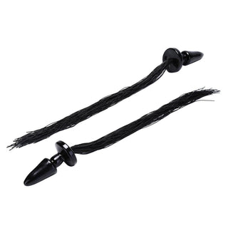 Featuring an image of Beautiful Black Horse Tail Plug 21 Inches Long with black plug and blonde tail.