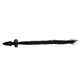 A close-up image of the 21-inch long Beautiful Black Horse Tail Plug
