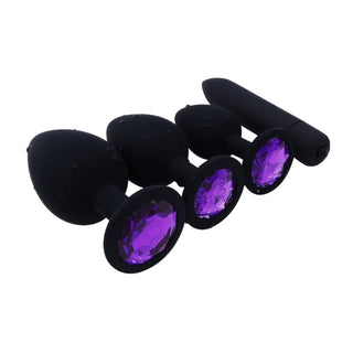 Purple Jeweled Butt Plug With Vibrator 2.95 to 3.74 Inches Long