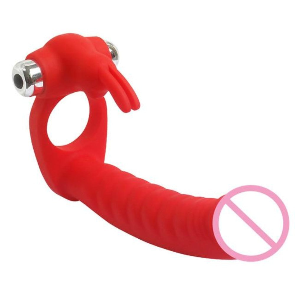 Displaying an image of red Intense Double Penetration 6-Inch Vibrator for double the fun.