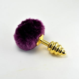 Ribbed Golden Bunny Tail Butt Plug 5.7 Inches Long