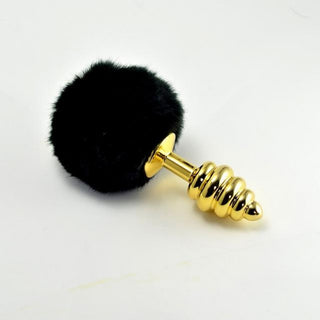Ribbed Golden Bunny Tail Plug 5.7 Inches Long