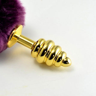 Ribbed Golden Bunny Tail Butt Plug 5.7 Inches Long