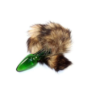 Glass Crystal Raccoon Tail Plug with faux fur tail, 10.6 inches