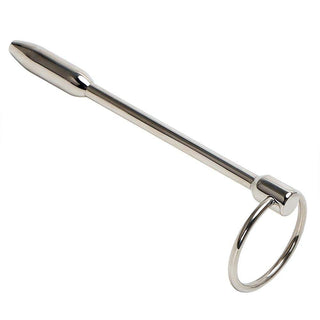 This is an image of a silver stainless steel urethral stretcher with a tapered tip for smooth insertion.