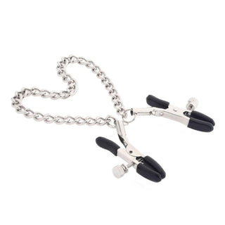 Presenting an image of Erotic Nipple Clamps With Chain, designed for a universal fit with a focus on sensory exploration and arousal.