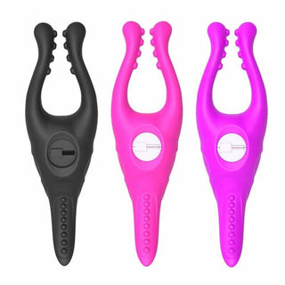 Take a look at an image of Silicone Vibrating Clitoris Clamp in black color with adjustable vibration system.