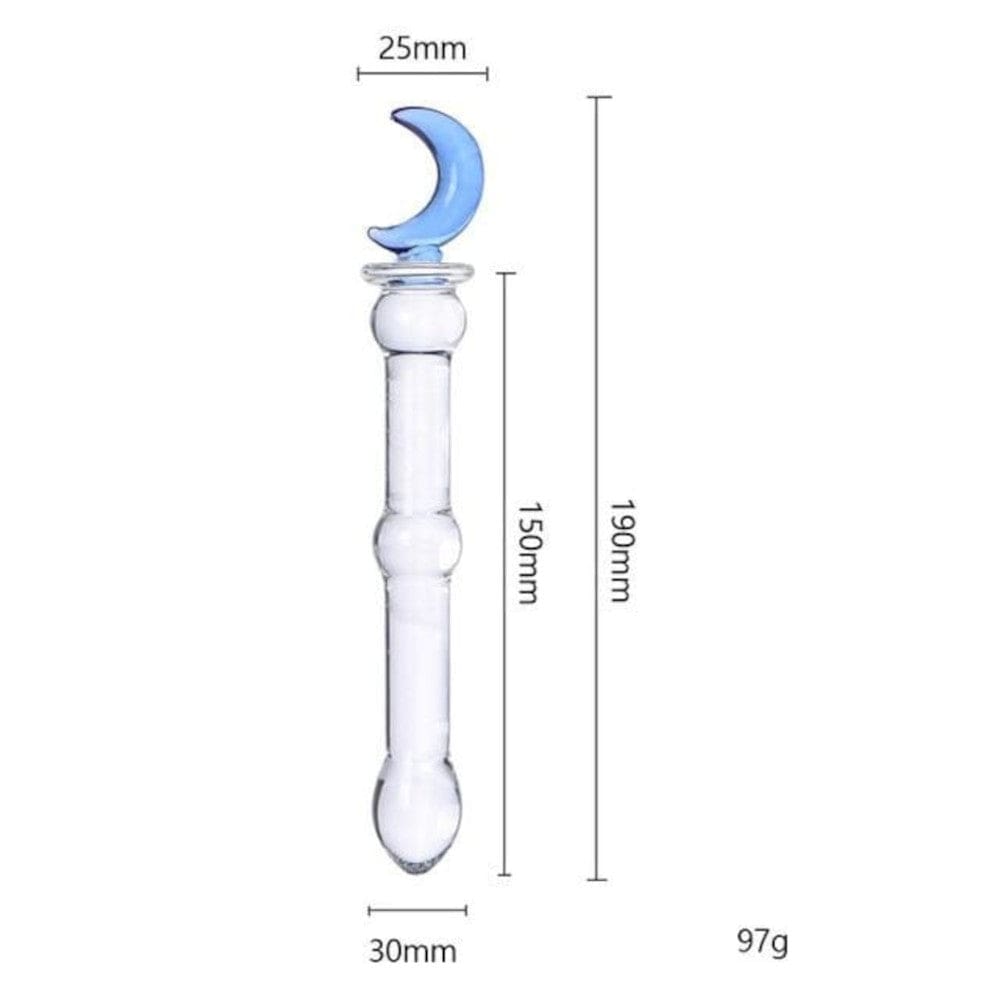 This is an image of Elegant Crescent Moon 5.9 Inch Glass Dildo made of temperature-responsive borosilicate glass for thrilling sensations.