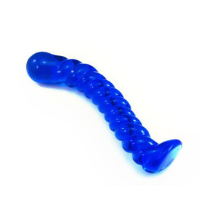 Curved Blue Spiral Glass Dildo