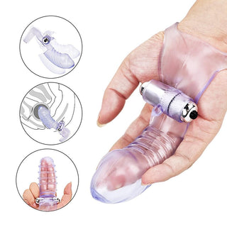 Feast your eyes on an image of Wearable Sleeve Dildo Finger Vibrator in Transparent Black color