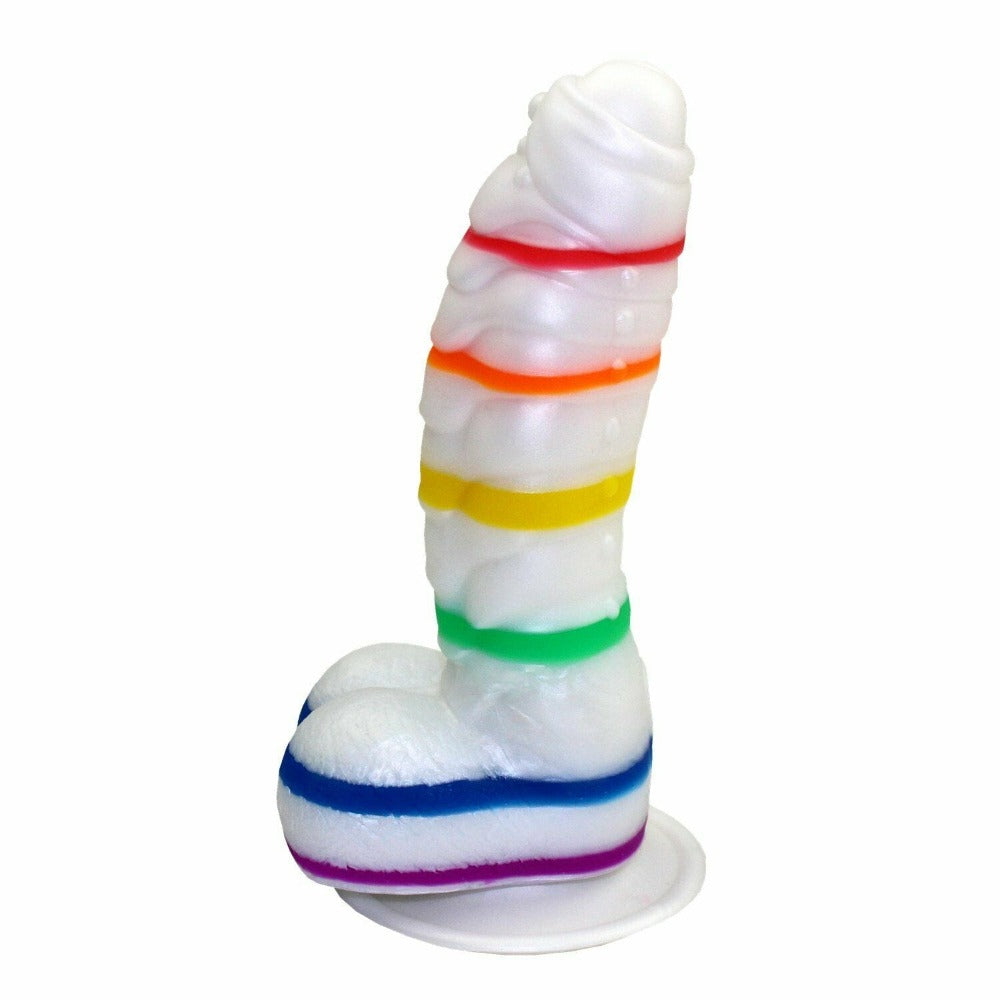 Scaly Rainbow Pride Stripes Uncut Dildo With Suction Cup