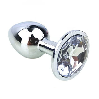 You are looking at an image of Bejewelled Stainless Steel Plug 2.8 to 3.74 Inches Long with a sparkling rhinestone crystal and teardrop shape.