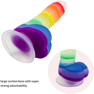 Presenting an image of the rainbow dildo with suction cup for trying various steamy positions.